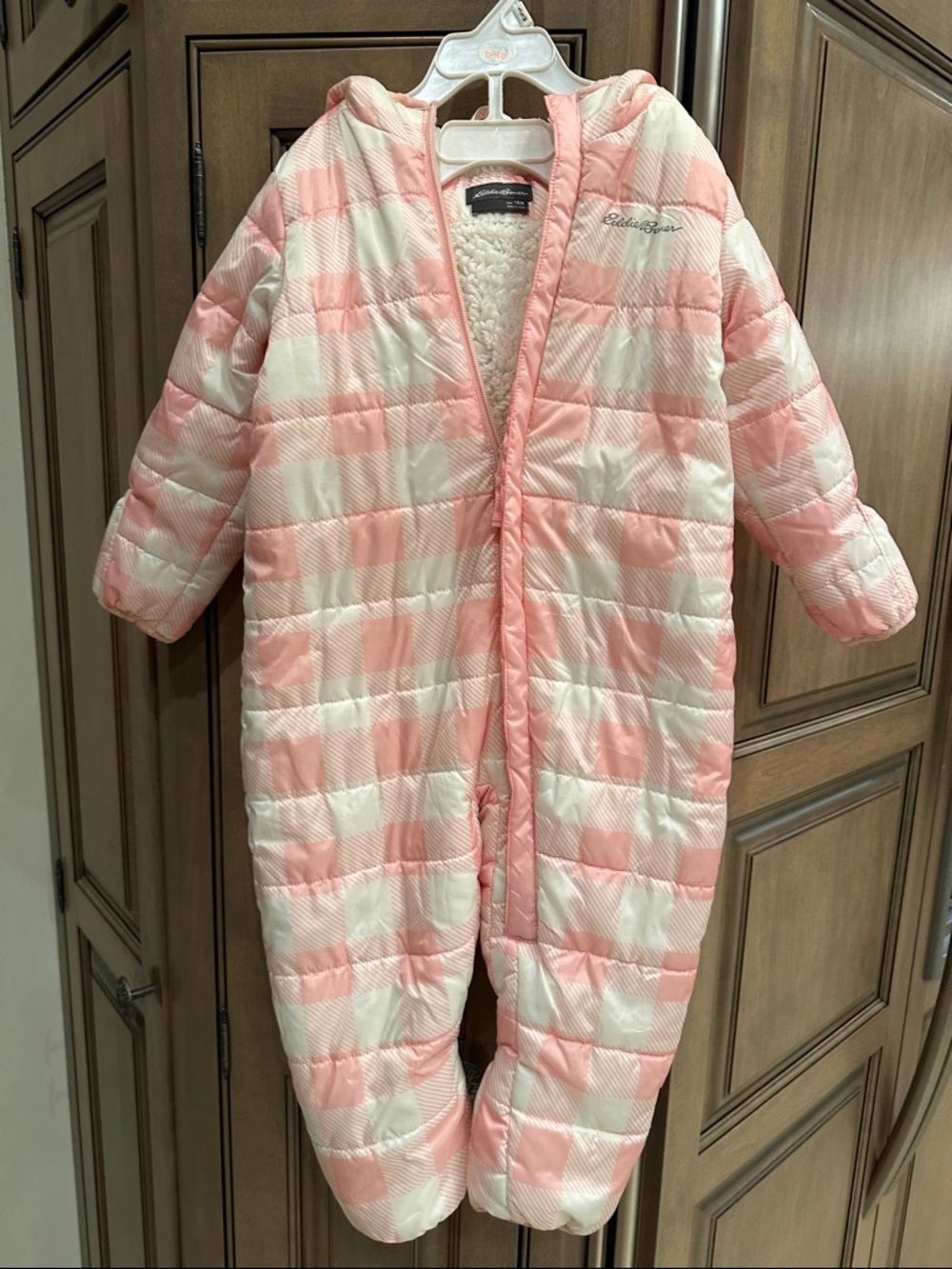 Eddie Bauer Pink & White Check Quilted Snowsuit